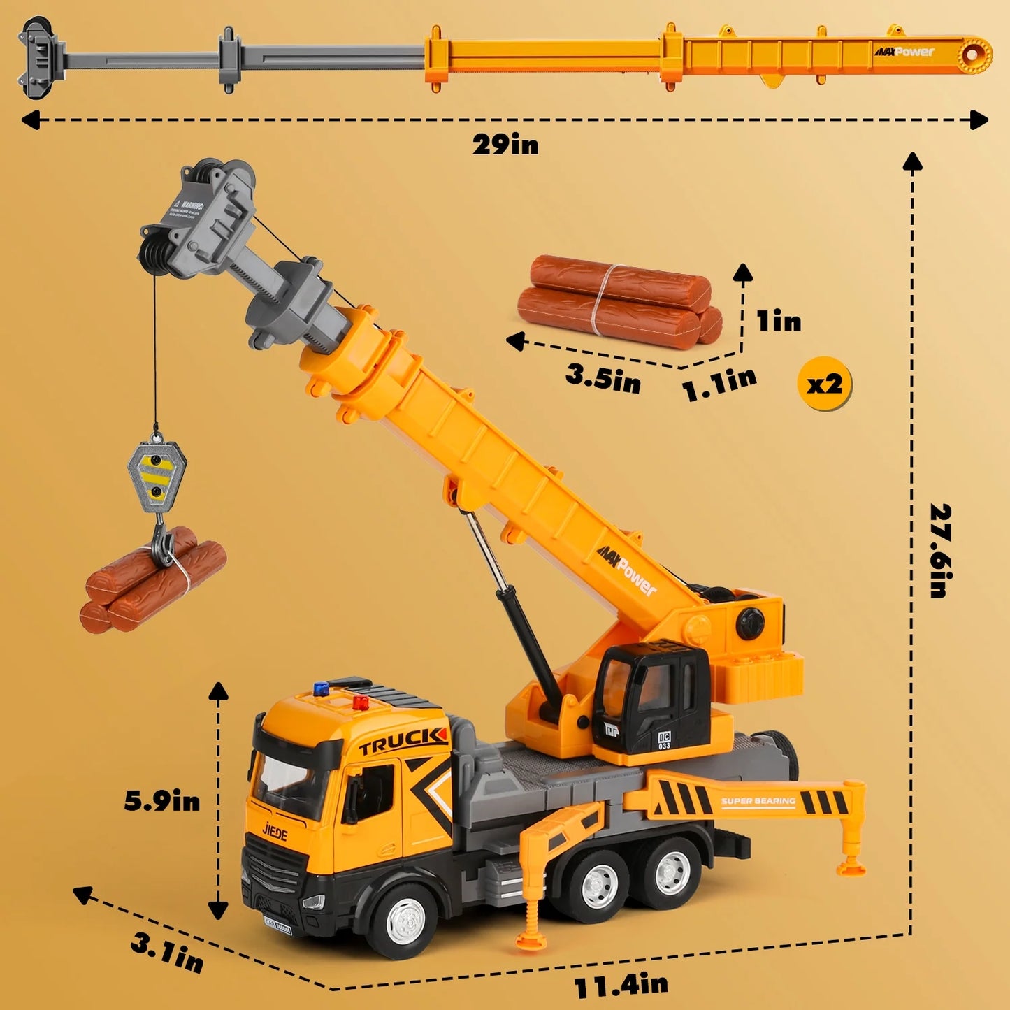 Kids Construction Toys for Boys 3-6, Crane Truck Toy for Toddlers, 29In Crane Arm Alloy Engineering Vehicles with Light & Sound, Crane Model Toy Birthday Gift for 4-7 Years Old Boys Kids.