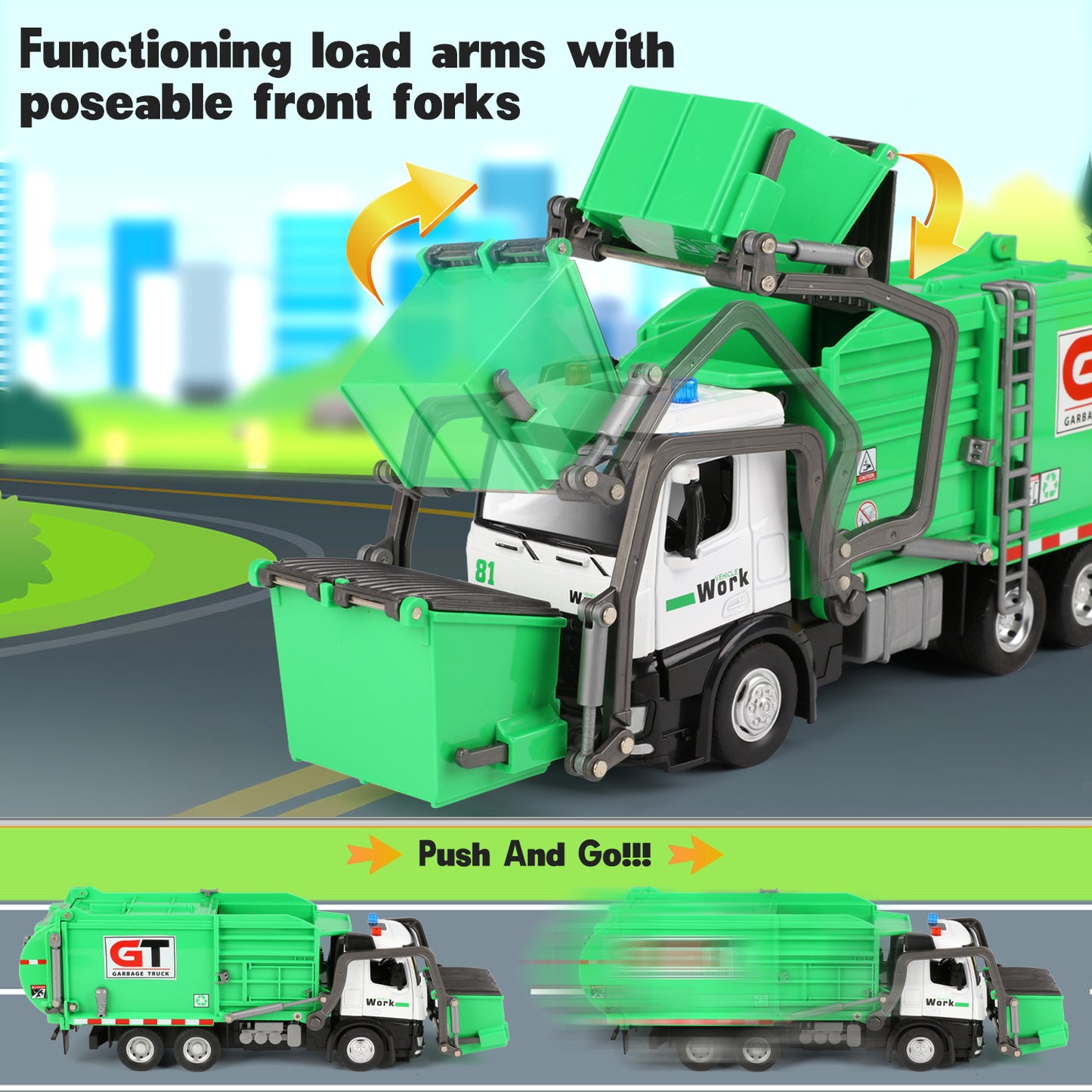 Garbage Truck Toys for Boys, Trash Truck Toys with Dumpster and Trash Bins, Play Vehicle Toys for Kids, Birthday Christmas Gift for Boys 2 3 4 5 6 7 Years Old